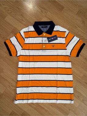 Gant Orange White Navy Striped Polo Shirt